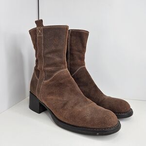 Clarks Ankle Boots Suede Heeled Side Zip Brown Unisex Men's Size 7